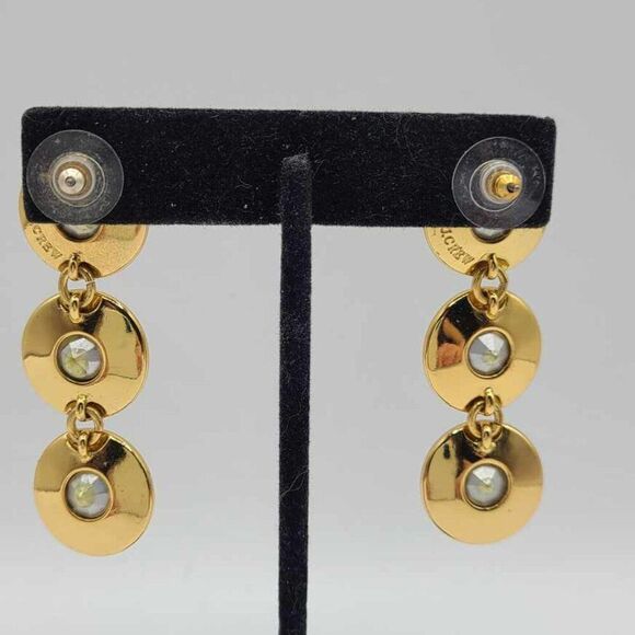 J Crew Multi Color Enamel Stripe Triple Round Crystal Earrings NWOT! - Picture 4 of 9